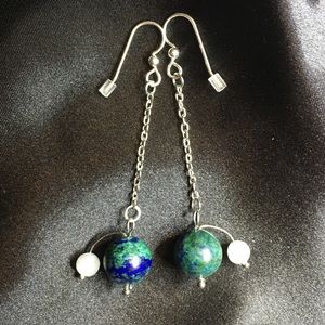 Planet & Moon Gemstone Earrings Sterling Silver